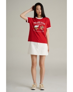 เสื้อยืดแขนสั้นผู้หญิง คอกลม สีแดง