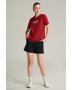 เสื้อยืดแขนสั้นผู้หญิง คอกลม สีแดง