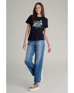 เสื้อยืดแขนสั้นผู้หญิง คอกลม สีกรมท่า