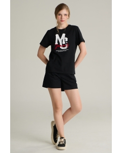 เสื้อยืดแขนสั้นผู้หญิง คอกลม สีดำ