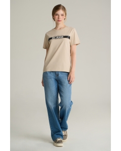 เสื้อยืดแขนสั้นผู้หญิง คอกลม สีครีม