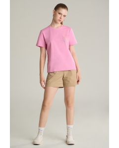 เสื้อยืดแขนสั้นผู้หญิง คอกลม สีชมพู