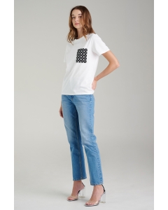 เสื้อยืดแขนสั้นผู้หญิง คอกลม สีขาว