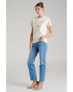 เสื้อยืดแขนสั้นผู้หญิง คอกลม สีครีม