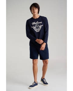 เสื้อยืดแขนยาวผู้ชาย คอกลม สีกรมท่า