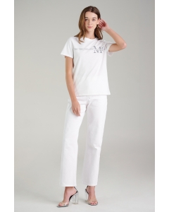 เสื้อยืดแขนสั้นผู้หญิง คอกลม สีขาว