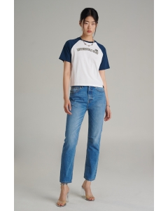 เสื้อยืดแขนสั้น ผู้หญิง ทรงครอป คอกลม สีขาว