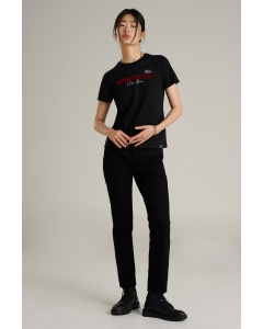 เสื้อยืดแขนสั้นผู้หญิง คอกลม สีดำ