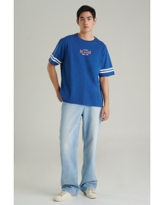 เสื้อยืดแขนสั้นผู้ชาย ทรงโอเวอร์ไซส์ สีน้ำเงิน