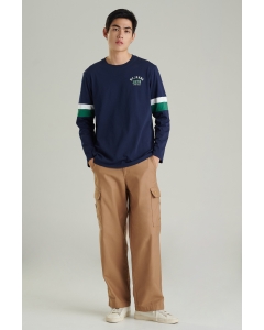 เสื้อยืดแขนยาวผู้ชาย คอกลม สีกรมท่า