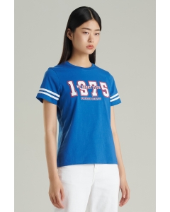 เสื้อยืดแขนสั้นผู้หญิง คอกลม สีน้ำเงิน
