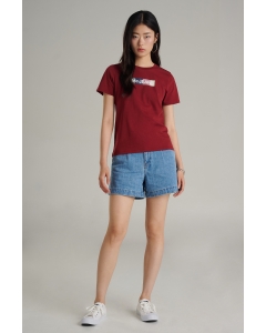 เสื้อยืดแขนสั้นผู้หญิง คอกลม สีแดง