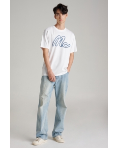 เสื้อยืดแขนสั้นผู้ชาย คอกลม สีขาว