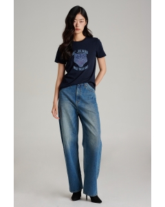 เสื้อยืดแขนสั้นผู้หญิง คอกลม สีกรมท่า