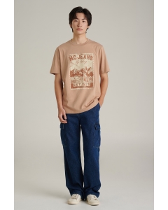 เสื้อยืดแขนสั้นผู้ชาย คอกลม สีน้ำตาล