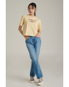 เสื้อยืดผู้หญิง ทรงครอป คอกลม สีเหลือง