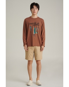 เสื้อยืดแขนยาวผู้ชาย คอกลม สีน้ำตาล