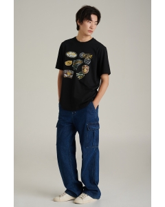 เสื้อยืดแขนสั้นผู้ชาย คอกลม สีดำ