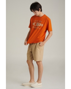เสื้อยืดแขนสั้นผู้ชาย คอกลม สีส้ม