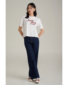 เสื้อยืดผู้หญิง ทรงครอป คอกลม สีขาว