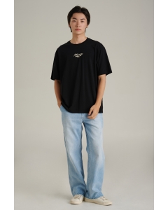 เสื้อยืดแขนสั้นผู้ชาย ทรงโอเวอร์ไซส์ สีดำ