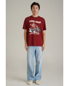 เสื้อยืดแขนสั้นผู้ชาย คอกลม สีแดง