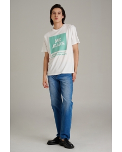 เสื้อยืดแขนสั้นผู้ชาย คอกลม สีขาวอ๊อฟไวท์