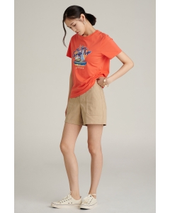 เสื้อยืดแขนสั้นผู้หญิง คอกลม สีส้ม