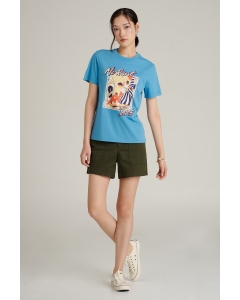 เสื้อยืดแขนสั้นผู้หญิง คอกลม สีฟ้าคราม
