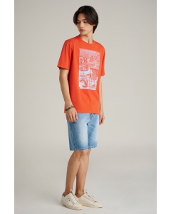 เสื้อยืดแขนสั้นผู้ชาย คอกลม สีส้ม