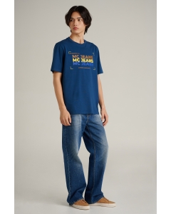 เสื้อยืดแขนสั้นผู้ชาย คอกลม สีน้ำเงิน