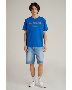 เสื้อยืดแขนสั้นผู้ชาย คอกลม สีน้ำเงิน