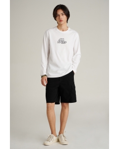 เสื้อยืดแขนยาวผู้ชาย คอกลม สีขาว