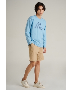 เสื้อยืดแขนยาวผู้ชาย คอกลม สีฟ้าเข้ม