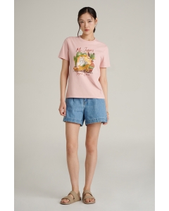 เสื้อยืดแขนสั้นผู้หญิง คอกลม สีชมพู