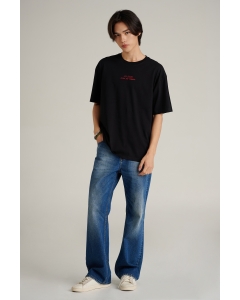 เสื้อยืดแขนสั้นผู้ชาย ทรงโอเวอร์ไซส์ สีดำ