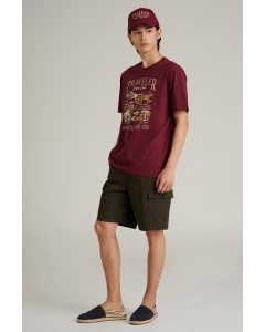 เสื้อยืดแขนสั้นผู้ชาย คอกลม สีแดงเลือดหมู