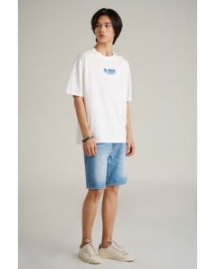 เสื้อยืดแขนสั้นผู้ชาย ทรงโอเวอร์ไซส์ สีขาว