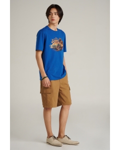 เสื้อยืดแขนสั้นผู้ชาย คอกลม สีน้ำเงิน
