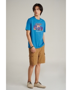 เสื้อยืดแขนสั้นผู้ชาย คอกลม สีฟ้าน้ำทะเล
