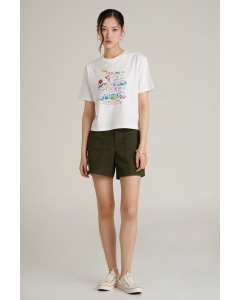 เสื้อยืดแขนสั้นผู้หญิง คอกลม สีขาว