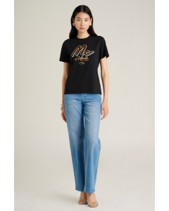 เสื้อยืดแขนสั้นผู้หญิง คอกลม สีดำ