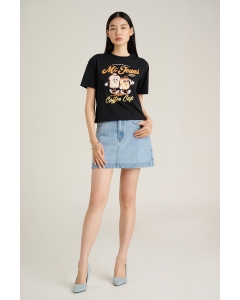 เสื้อยืดผู้หญิง ทรงครอป คอกลม สีดำ