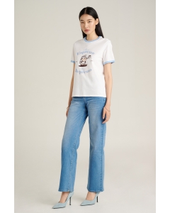 เสื้อยืดแขนสั้นผู้หญิง คอกลม สีขาว