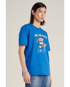 เสื้อยืดแขนสั้นผู้ชาย คอกลม สีน้ำเงิน