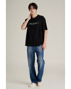 เสื้อยืดทรงโอเวอร์ไซส์ ผู้ชาย แขนสั้น สีดำ