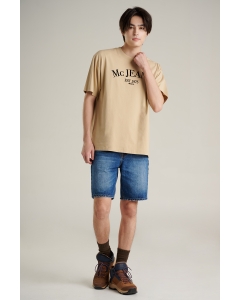 เสื้อยืดทรงโอเวอร์ไซส์ ผู้ชาย แขนสั้น สีกากี