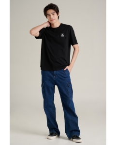 เสื้อยืดแขนสั้นผู้ชาย คอกลม สีดำ