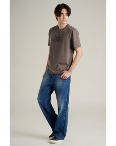 เสื้อยืดแขนสั้นผู้ชาย คอกลม สีเทาเข้ม