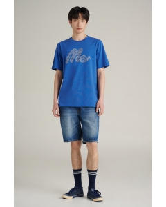 เสื้อยืดแขนสั้นผู้ชาย คอกลม สีน้ำเงิน